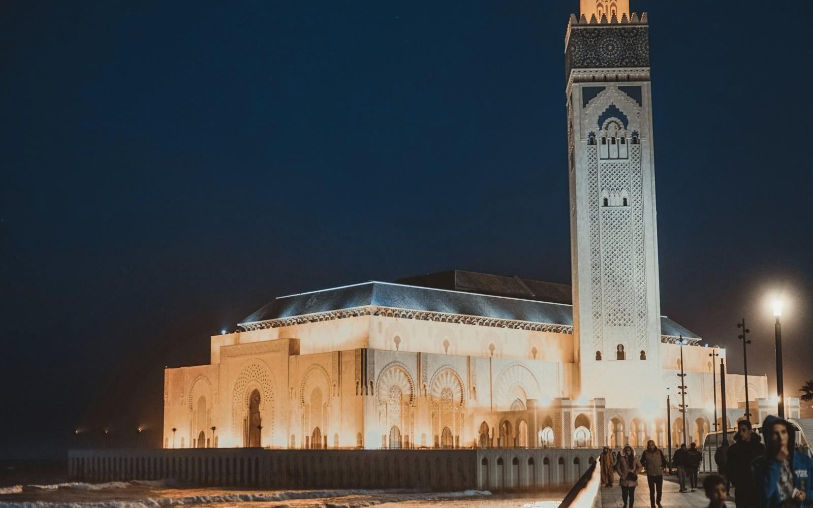 Hassan II Mosque lit at night, Casablanca