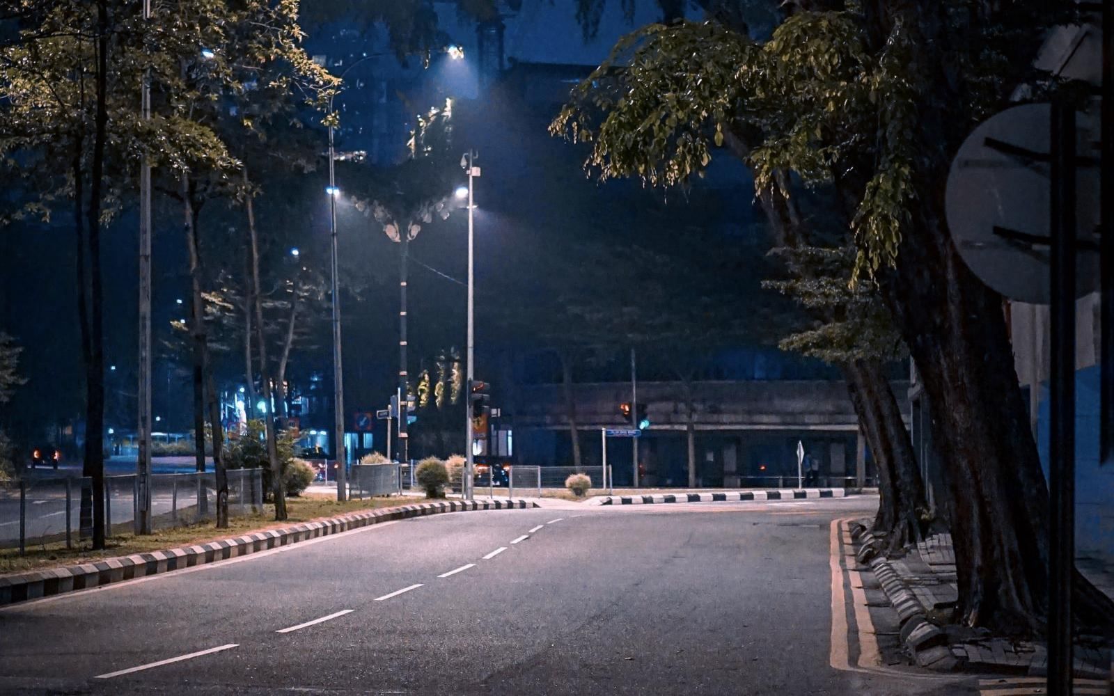 Avenue lit at night