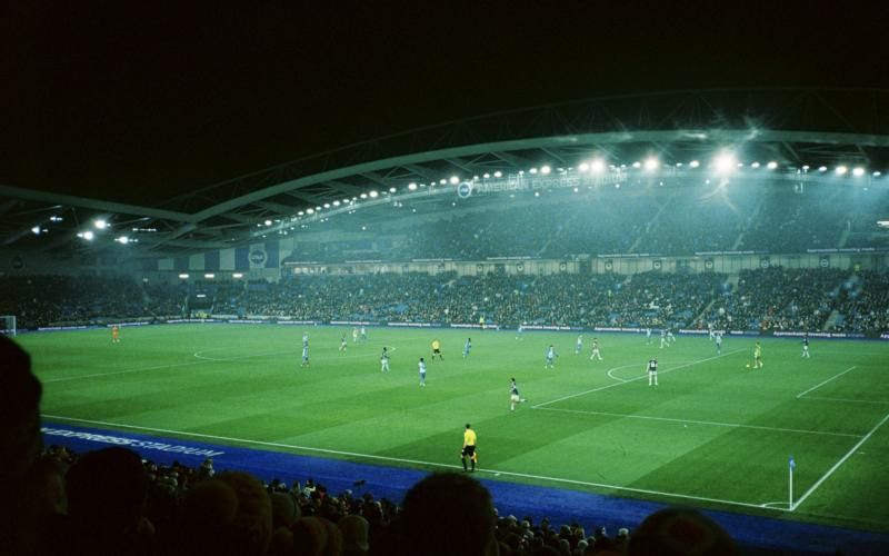 Football pitch lit at night